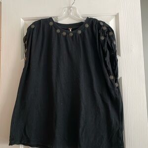 Free people. Black tshirt. Embellished. Size xs